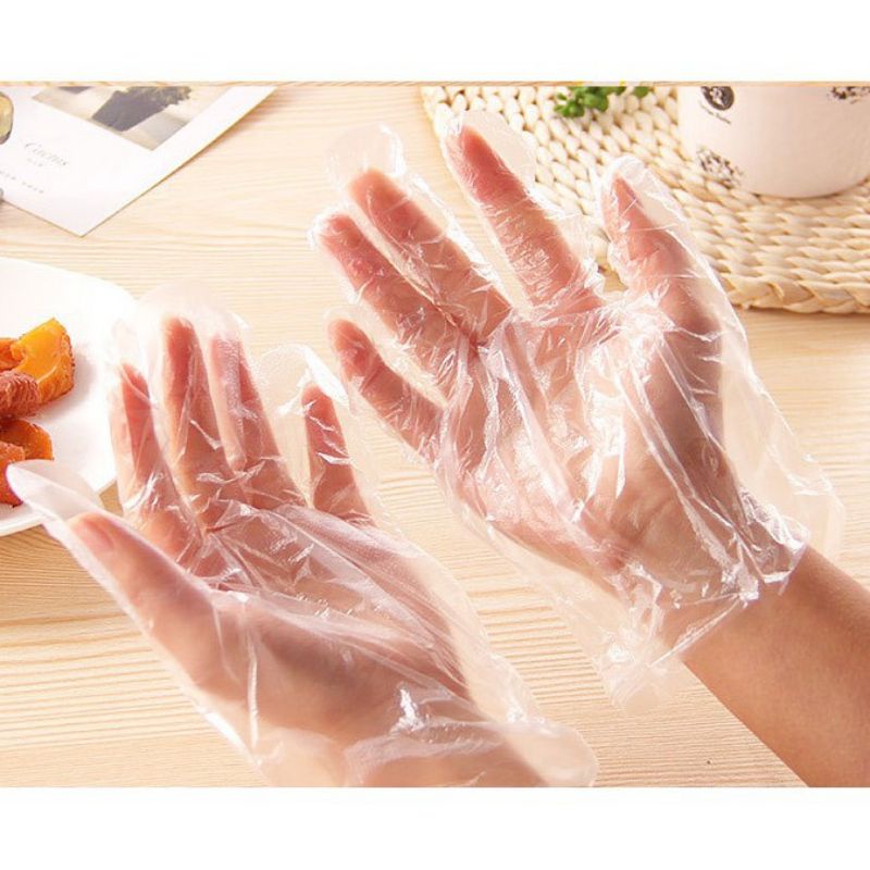 Sarung Tangan Plastik Isi 100Pcs Disposable Plastic Gloves Sekali Pakai Bening Polos Transparent