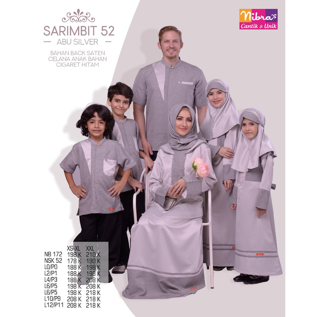 Gamis Nibras NB 172 Back Saten Abu Silver Gamis Cantik SARIMBIT 52