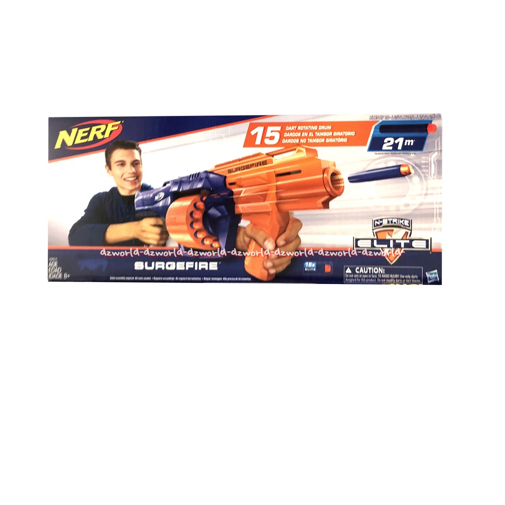 Nerf Surgefire Elite Long Gun Pistol Mainan Panjang 15 Dart Rotating Mainan Anak