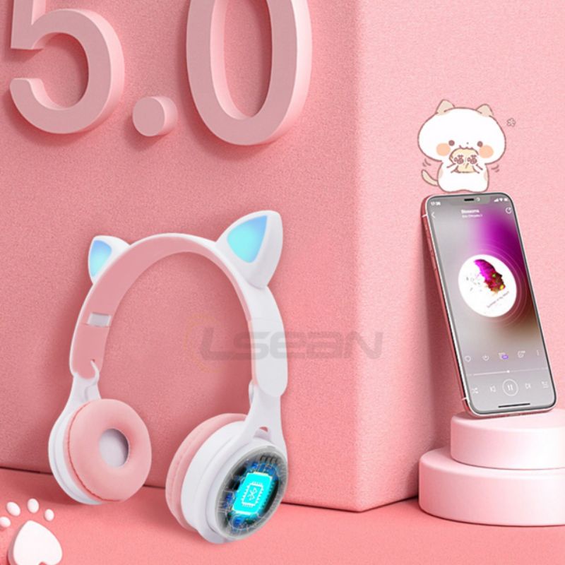 CAT EAR HEADPHONE WIRELESS BLUETOOTH LED | HEADPHONE KUCING LED