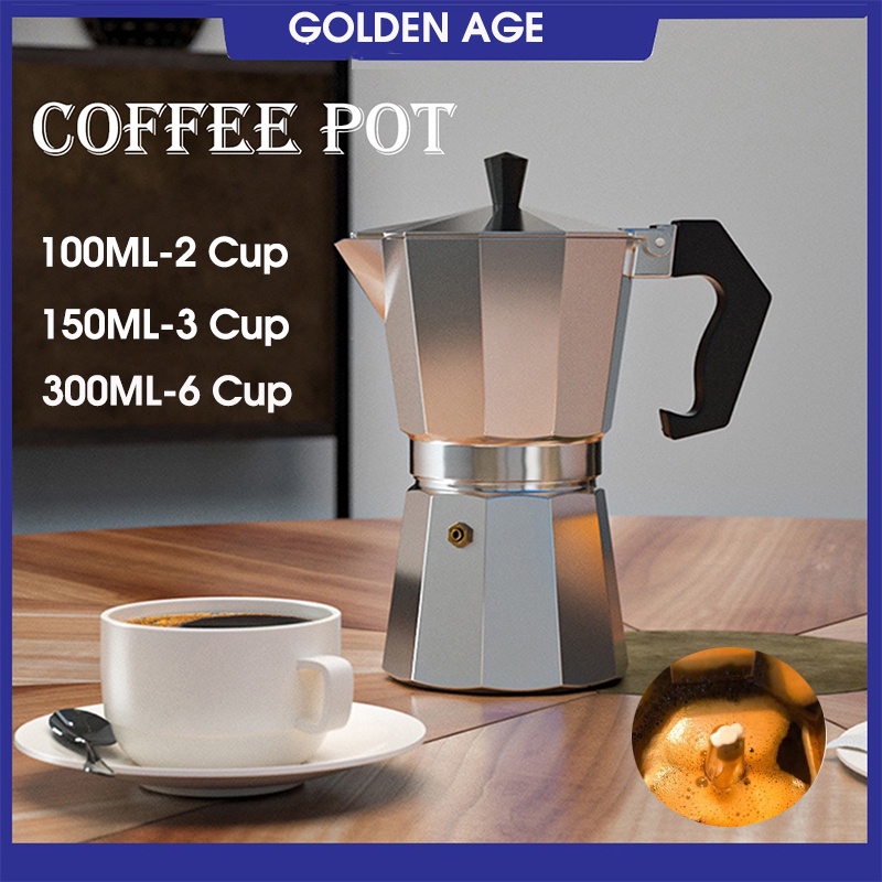 Moka Pot Coffee Maker Espresso Ceret Moka Pot Teko Stovetop Filter 2/3/6 Cup