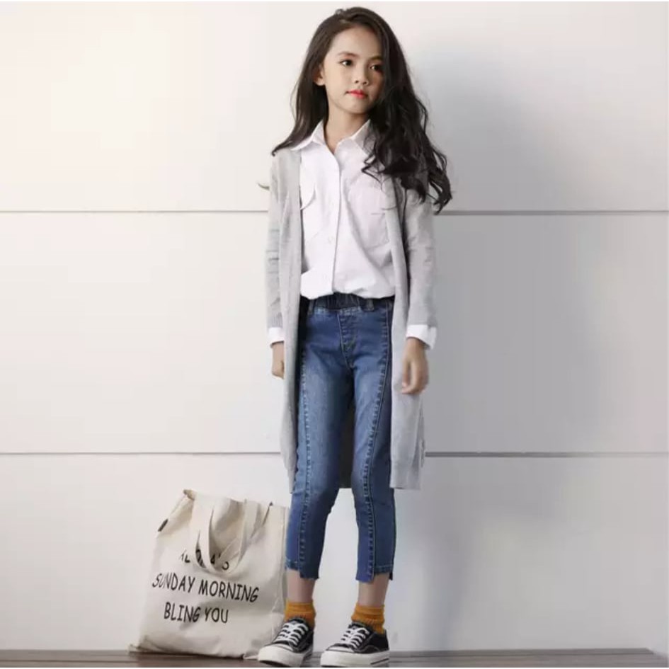 ZAHRA Cardigan Anak Perempuan Panjang Rajut Halus Long Cardy KIDS 6-8 tahun