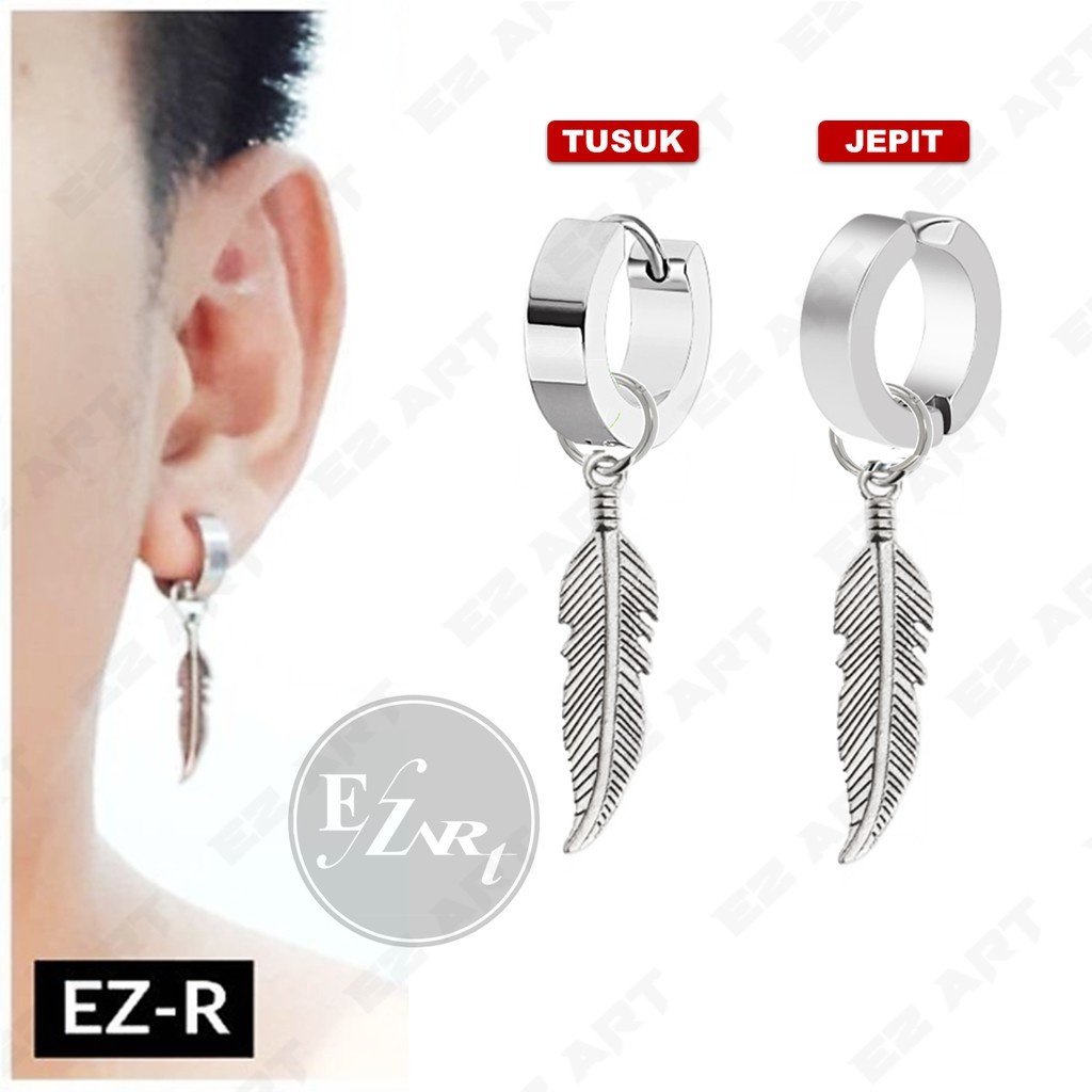 1Pc Model EZ-R Silver Anting Jepit Tusuk Variasi Bandul Gaya Punk Korea KPOP Stainless Steel