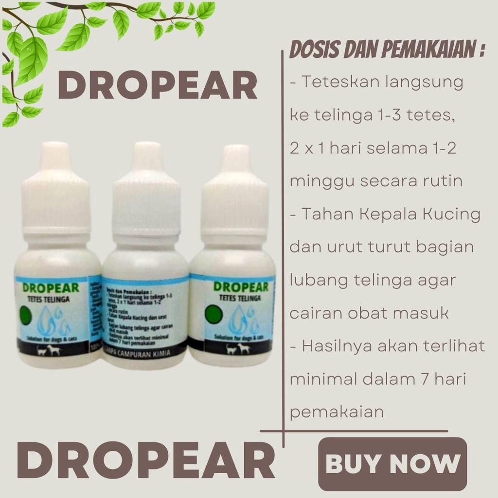 Obat Tetes Telinga Kucing Anjing Drop Ear 10ml Untuk Gatal Bernanah Infeksi FEZONE