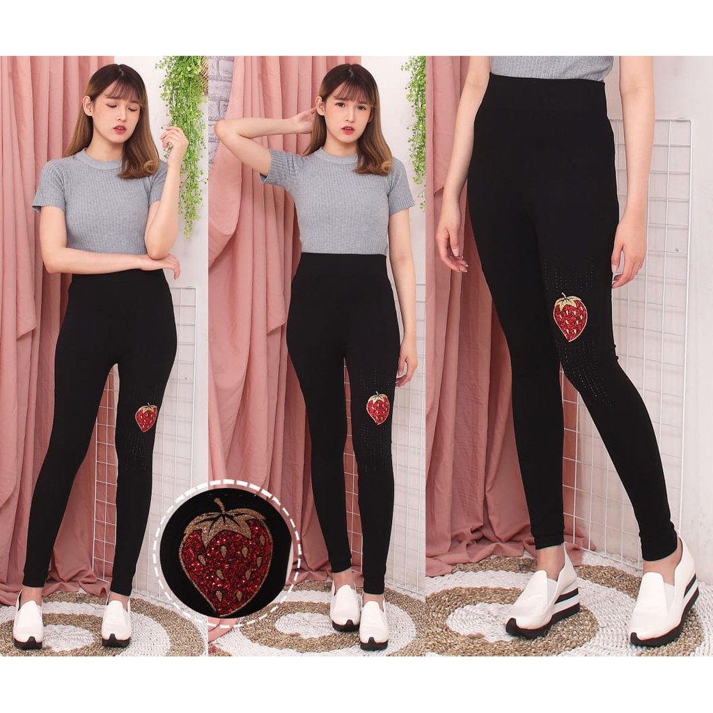 QF LEGGING IMPORT 6 VARIAN MOTIF GAMBAR CETAK GLITTER
