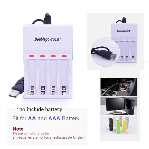 Charger Battery 4xAA / AAA TAFFWARE / DOUBLEPOW Charger Casan + 4 Baterai AA A2 1200mAh Rechargeable - DP-B02 / DP-U82