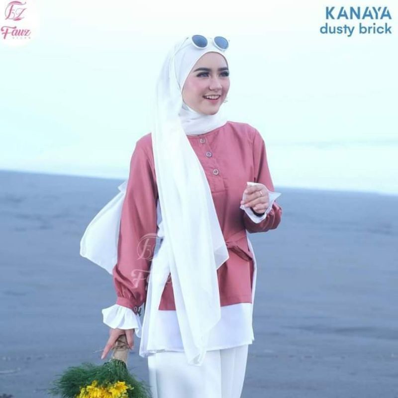 Tunik Kanaya By Fauz Hijab Bahan Toyobo Fodu Impor Tali Kanan Kiri Leher Bulat