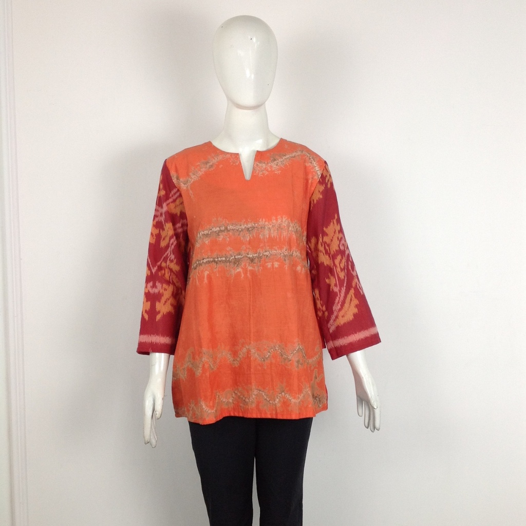 BERLIAN Blus Batik Jumputan Kombinasi Tenun