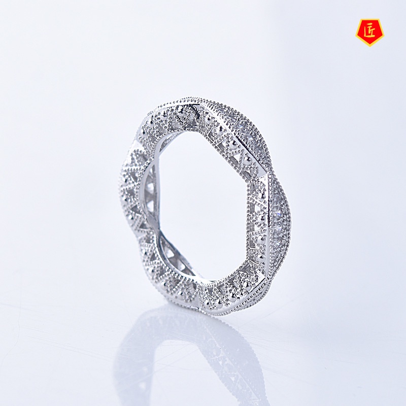 [Ready Stock]Women's Fashion S925 Silver round Hollow Full Diamond Ring