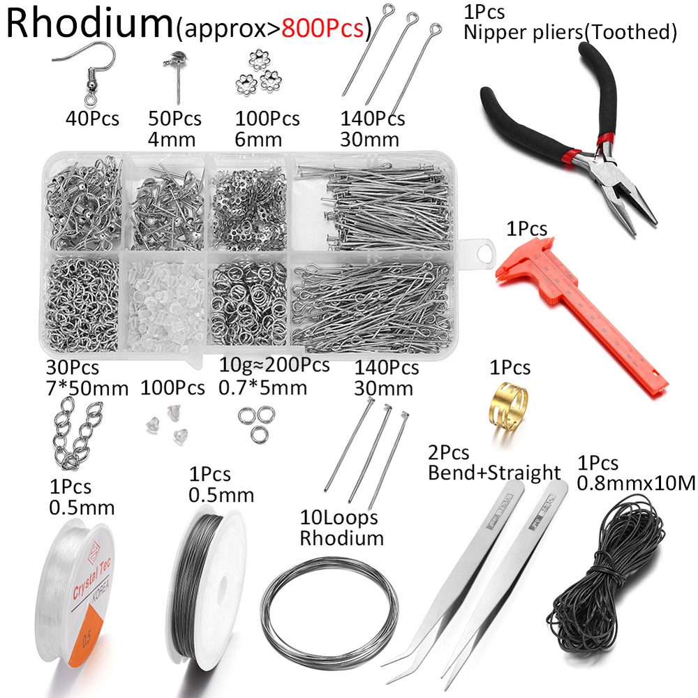 800pcs/lot Kait telinga, cincin lompat, kait dan pin anting-anting, kit perbaikan alat pembuat perhiasan DIY