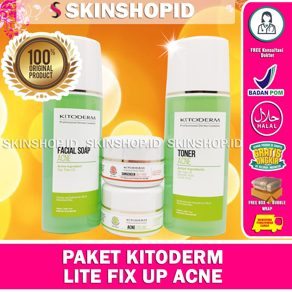 PAKET Kitoderm Lite Fix Up Acne Original  / Paket Anti Jerawat isi 4 BPOM Aman