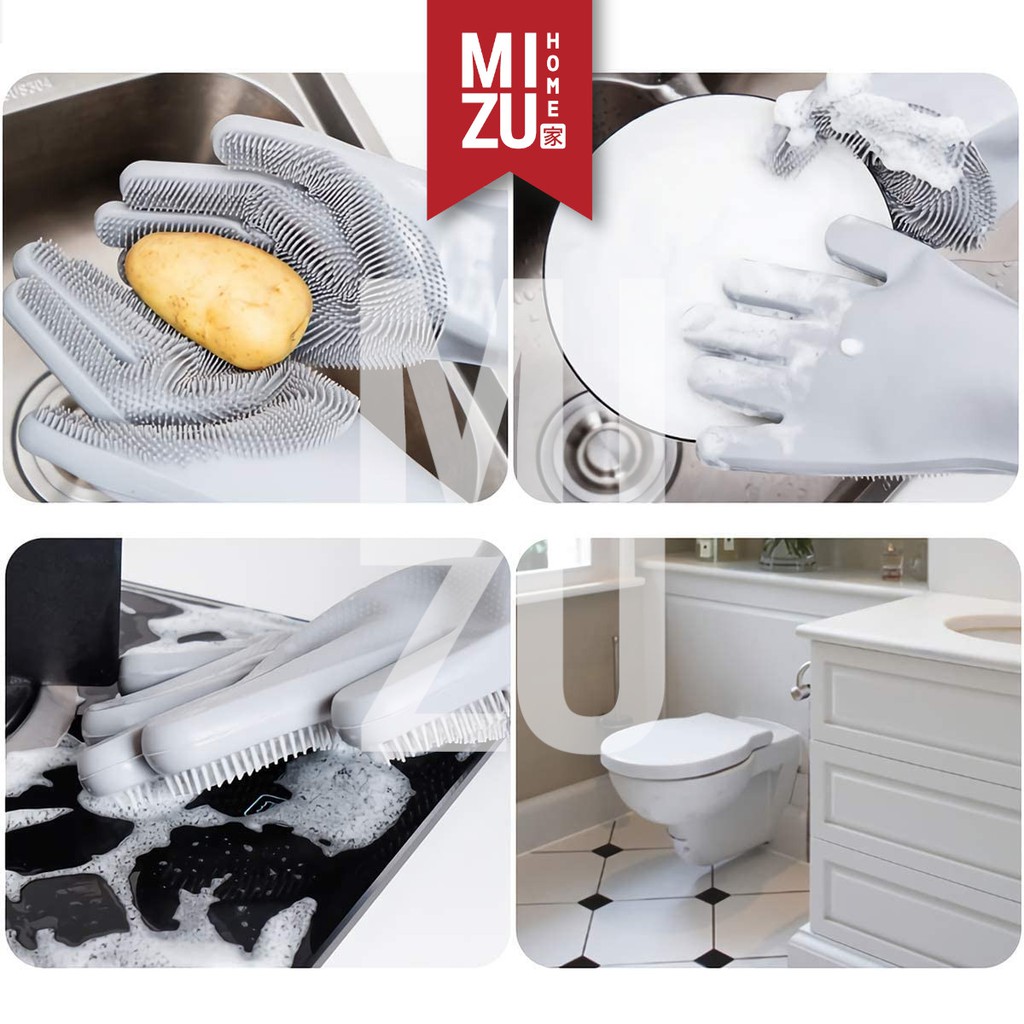 MIZU SENNO 2PCS Silicone Scrubber Kitchen Gloves Sarung Tangan Cuci Piring Spons Anti Panas-2