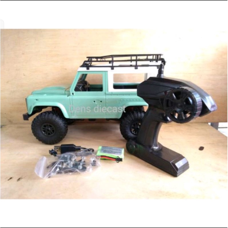 Rc jeep land rover defender offroad hijau 4x4 mn-90 RTR plus remot skala 12