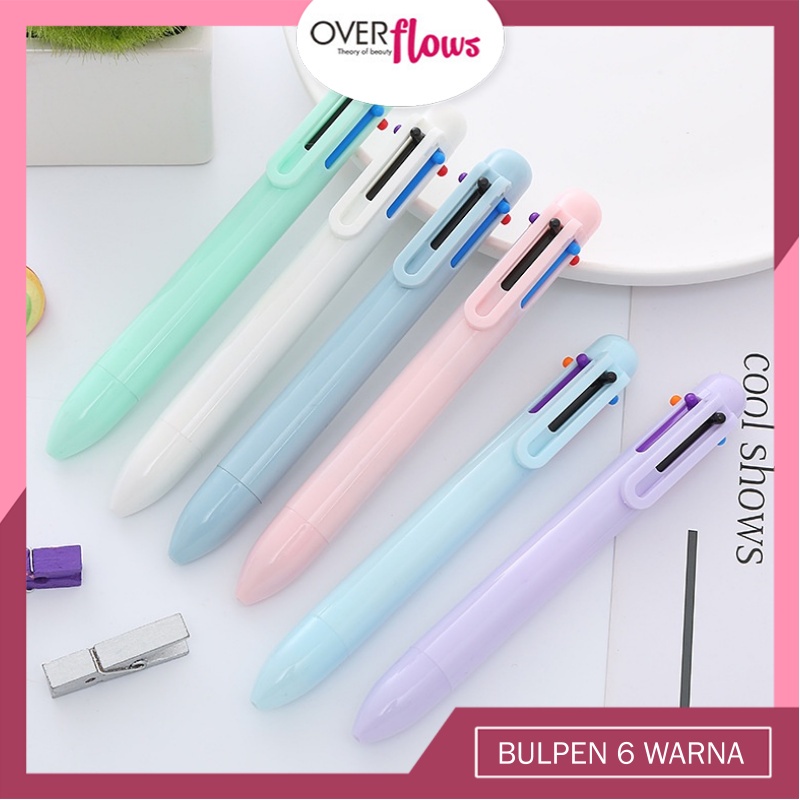 

OVERFLOWS.ID 6in1 Bolpoin Warna Warni Pulpen Lucu Bolpen Rainbow Murah 6 Warna Pena Gel Belajar Perlengkapan Kantor
