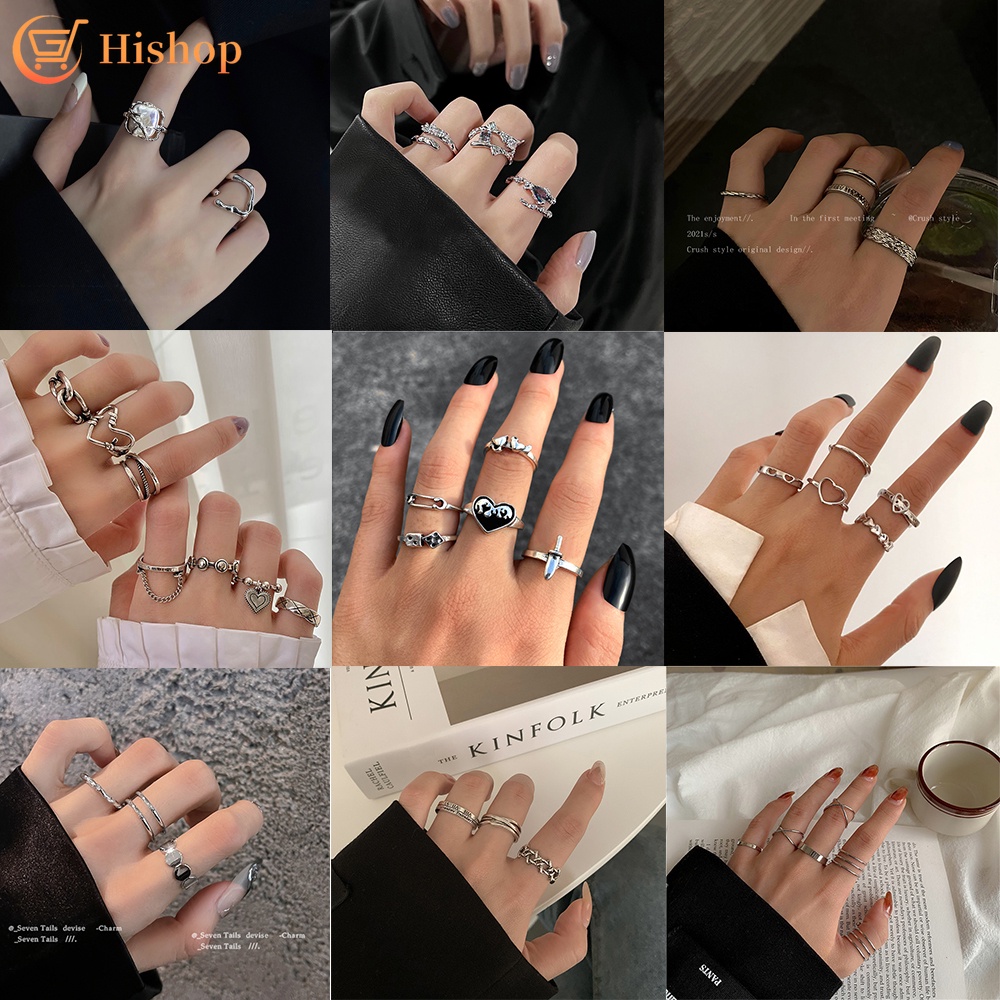 Set Perhiasan Cincin Perak Kristal Mutiara Bentuk Hati Pedang Silang Gaya Vintage Untuk Wanita