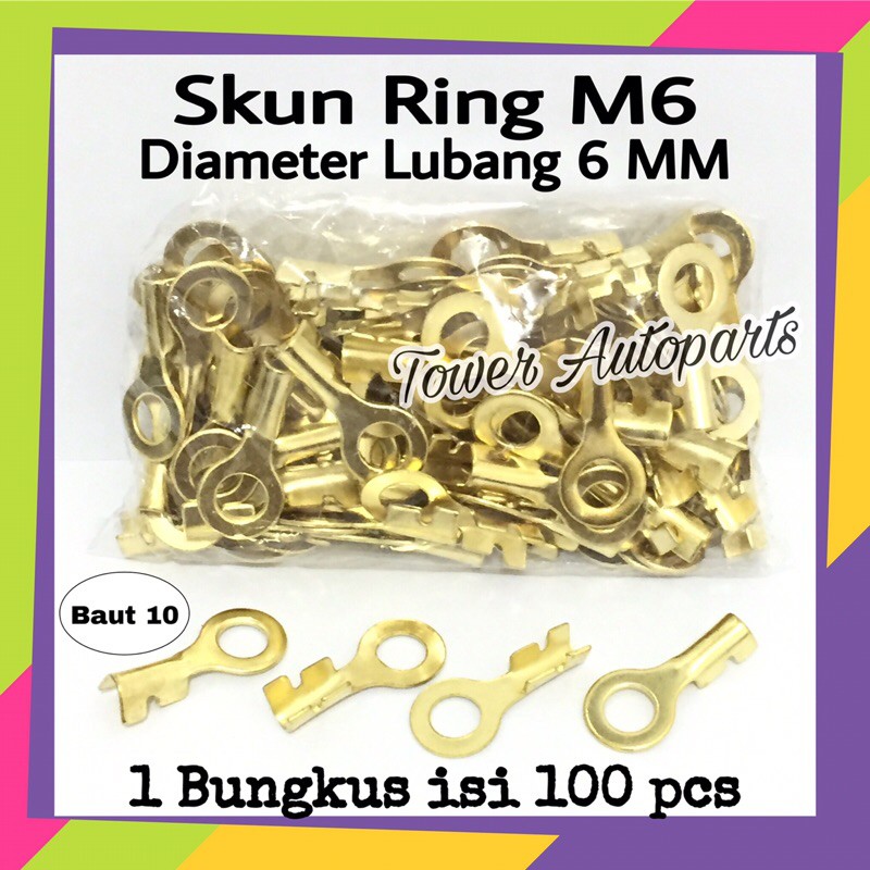 Paket Murah 100pcs - Terminal Skun Massa Baut 10 - Skun Bulat Ring M6 6 MM Untuk Baut 10