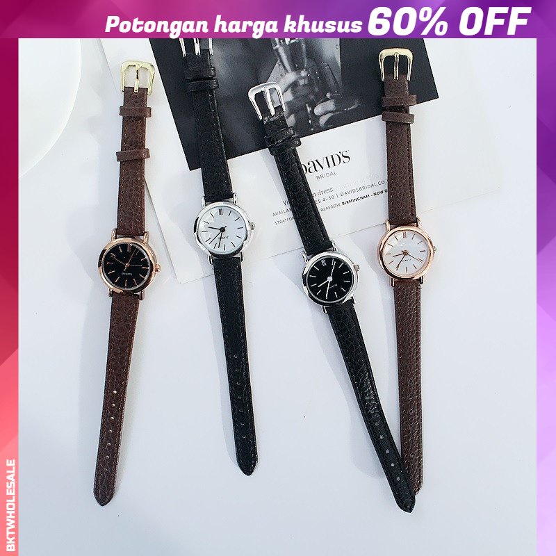 Jam Tangan Wanita Analog Quartz Simple Dial Bulat Strap Pu Korean Import（COD)