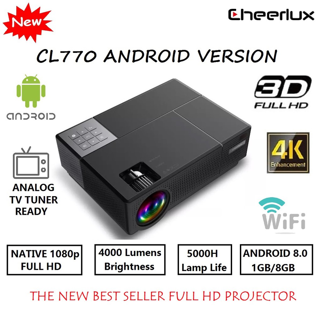 CHEERLUX CL770 Android - Home Projector 1080P Full HD - 4000 Lumens - Proyektor Android 4000 Lumens