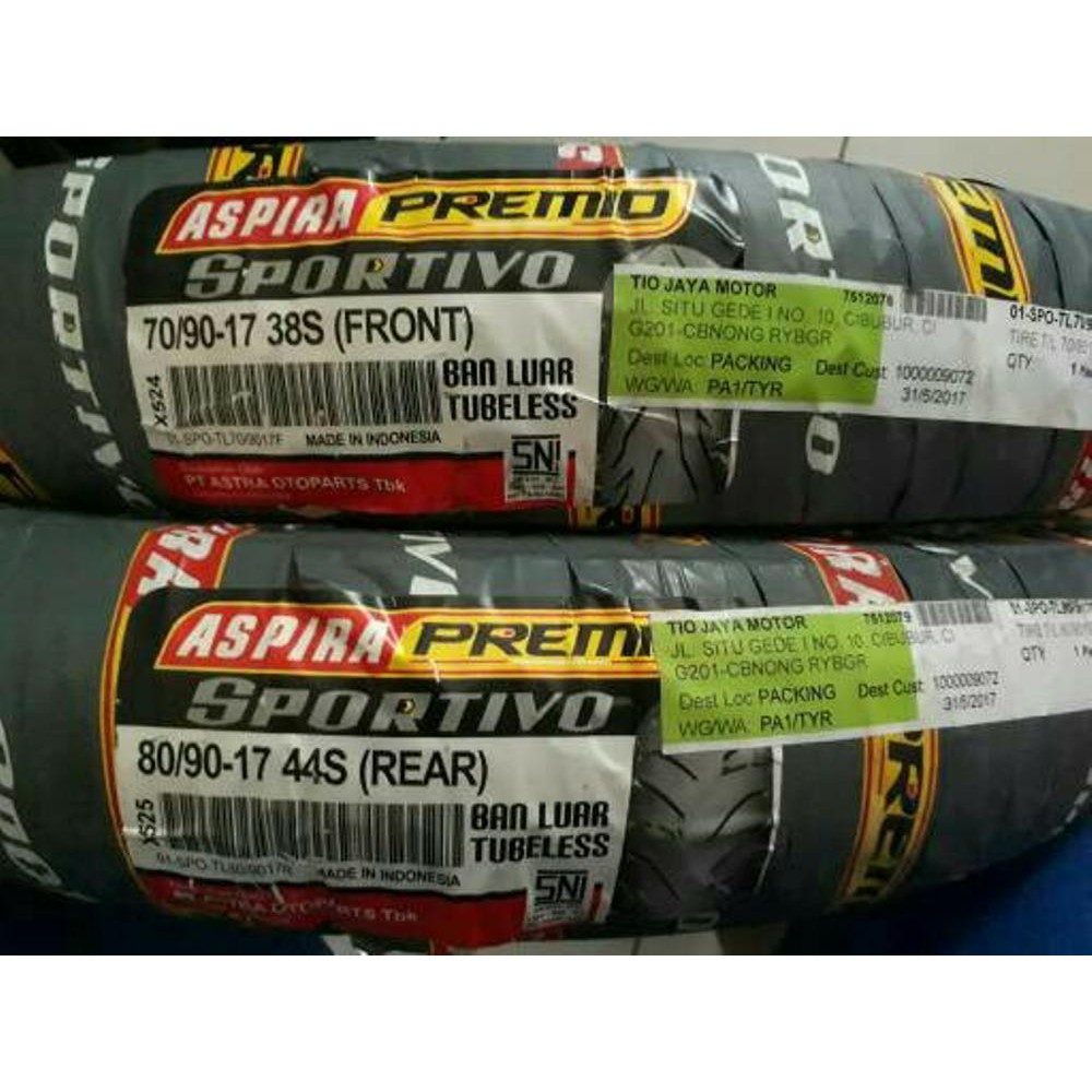 Promo Puasa PAKETAN BAN 70-90-17 & 80-90-17 ASPIRA PREMIO SPORTIVO TUBELESS Diskon