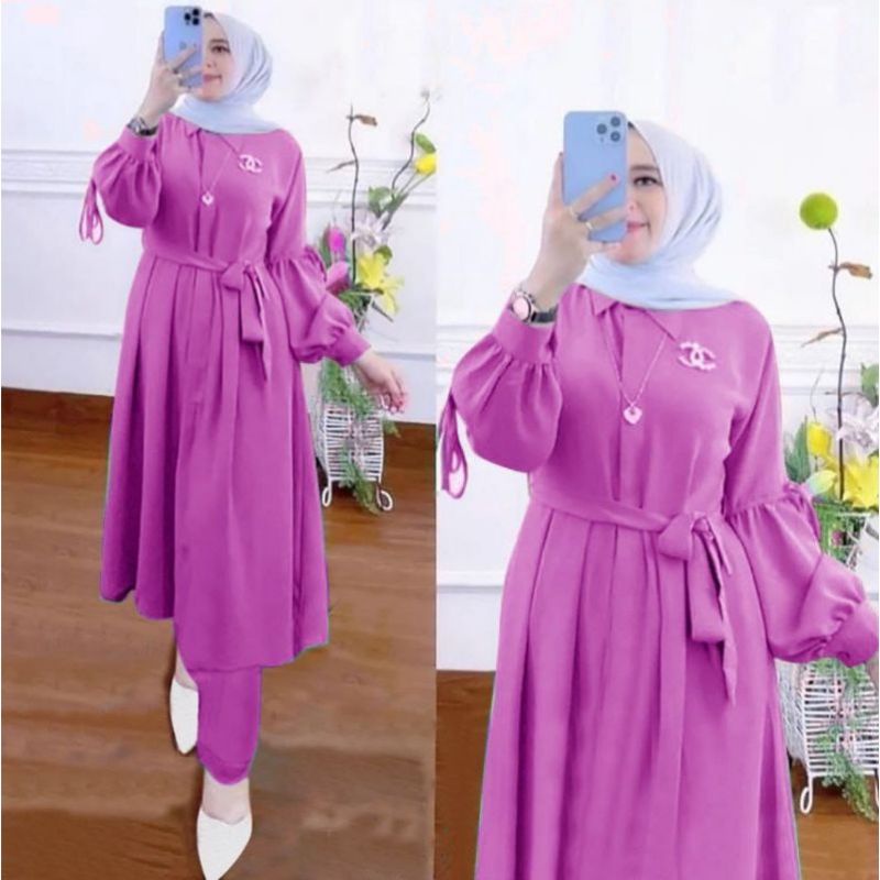 Setelan Tunik Kekinian/Long Tunik Wanita/Setelan Polos Wanita Kekinian/Baju Stelan Wanita Terbaru/Baju Wanita/Setelan Tunik Rayon