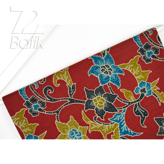 KAIN BATIK PREMIUM Bahan Katun Motif Kembang Warna Merah Kuning Biru Tosca 721793 Cap 72 Jarik Jarit Samping Kebat Panjang Batik Katun Modern Premium Bahan Seragam Batik Pernikahan Kantor Keluarga Murah Kamen Jadi Batik Bali Lembaran