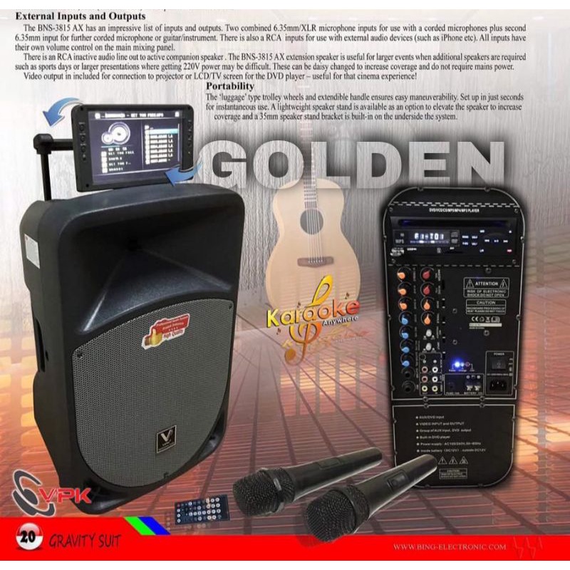 Speaker Portable Wireless VPK BNS 3815 AX With DVD Original 15 inch - Layar 9 inch