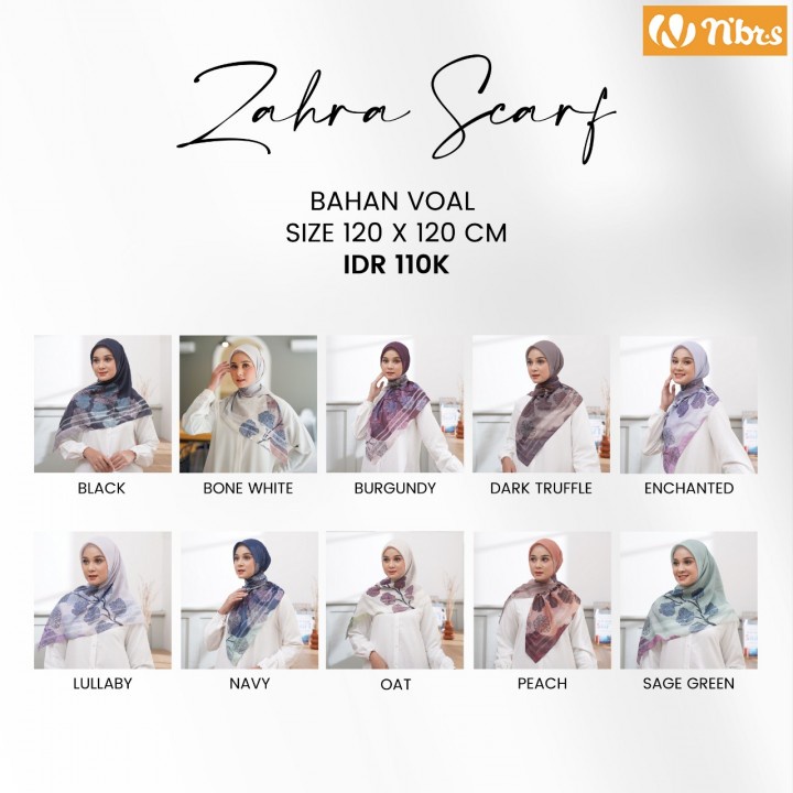 HIJAB SEGI EMPAT MOTIF NIBRAS ZAHRA SCARF,ZAHRA SCARF HIJAB SEGI EMPAT WANITA,HIJAB MOTIF,HIJAB SEGI