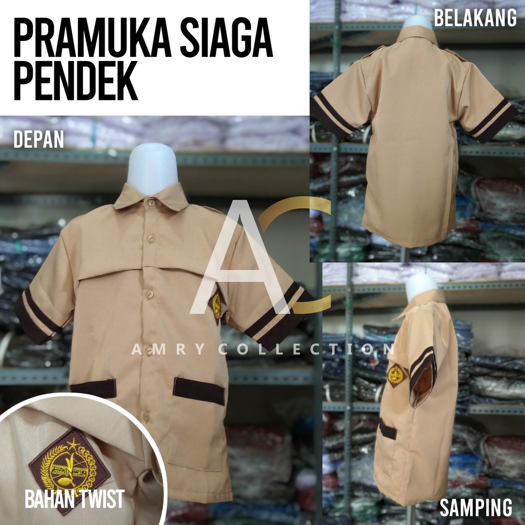 Pramuka siaga SD lengan pendek Baju pramuka Kain licin / twist high Seragam sekolah pramuka list coklat