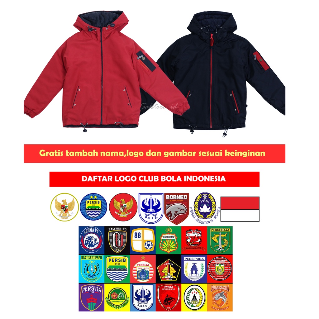 Jaket Anak  Sweater Tebal Hoodie Kids Club Bola Indonesia Bolak Balik Terlaris Free Logo