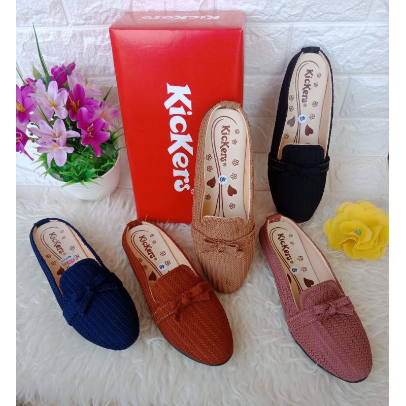 flatshoes wanita rajut semi import/sepatu wanita slip on/sepatu selop/R 08 non selempang