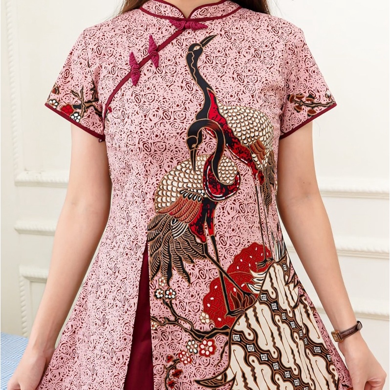 KJK dress batik cheongsam qb118 dusty pink