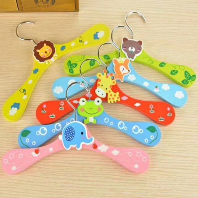 Hanger Baju Anak Bahan Kayu Motif Animal Import Lucu Gantungan Baju Anak Hewan Wooden lion giraffe elephant