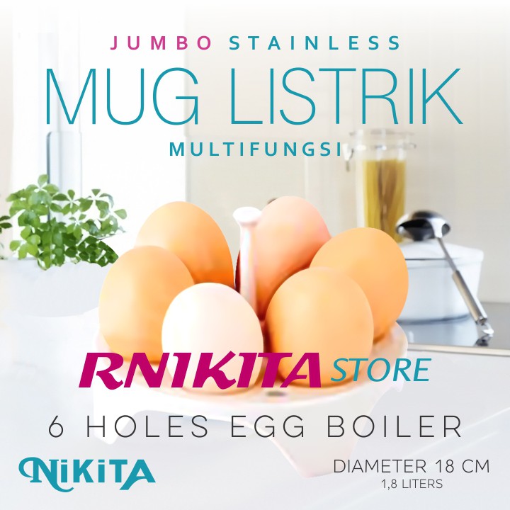 NIKITA JUMBO MUG LISTRIK + PEREBUS TELUR - Mug Pemanas Air Stainless Multiguna