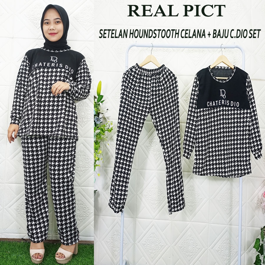 SETELAN HOUNDSTOOTH CELANA + BAJU C.DIO SET GL FASHION