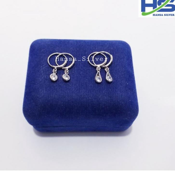 Paling Disukai.. Anting Bayi Anak Perak Asli Silver 925 Lapis Emas Putih Model Agogo Bulat Batu Puti