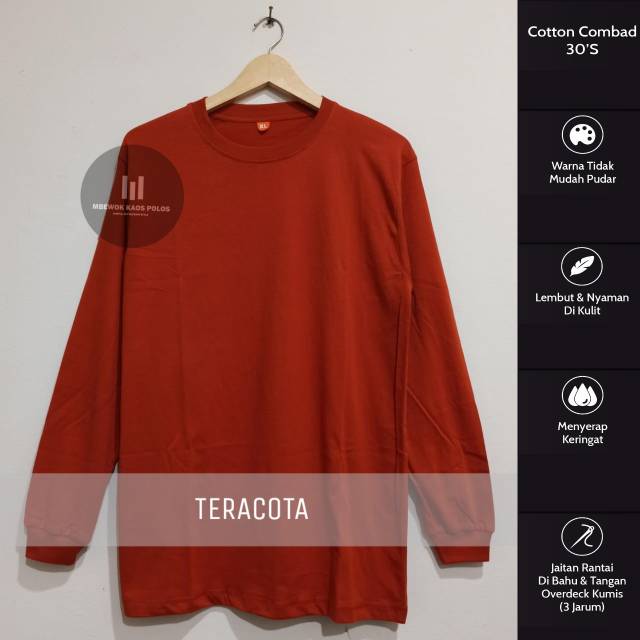 KAOS PANJANG TERACOTA MERAH BATA KAOS DISTRO KAOS MURAH KAOS BANDUNG COTTON COMBAD 30s BUKAN CARDED