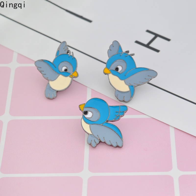 Bros Pin Enamel Bentuk Kartun Tiga Burung Warna Biru Untuk Anak