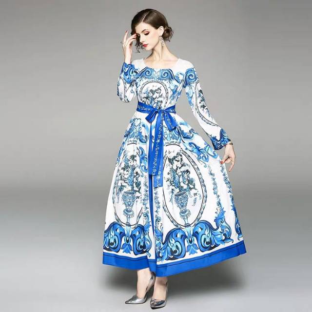 71001 DG MAXI DRESS BLUE / DRESS WANITA LEBARAN IMPORT BUNGA BIRU