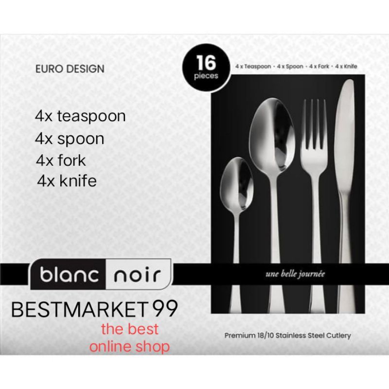 PROMO BLANC NOIR SENDOK SET PREMIUM CUTLERY MEWAH  ISI 16 PC