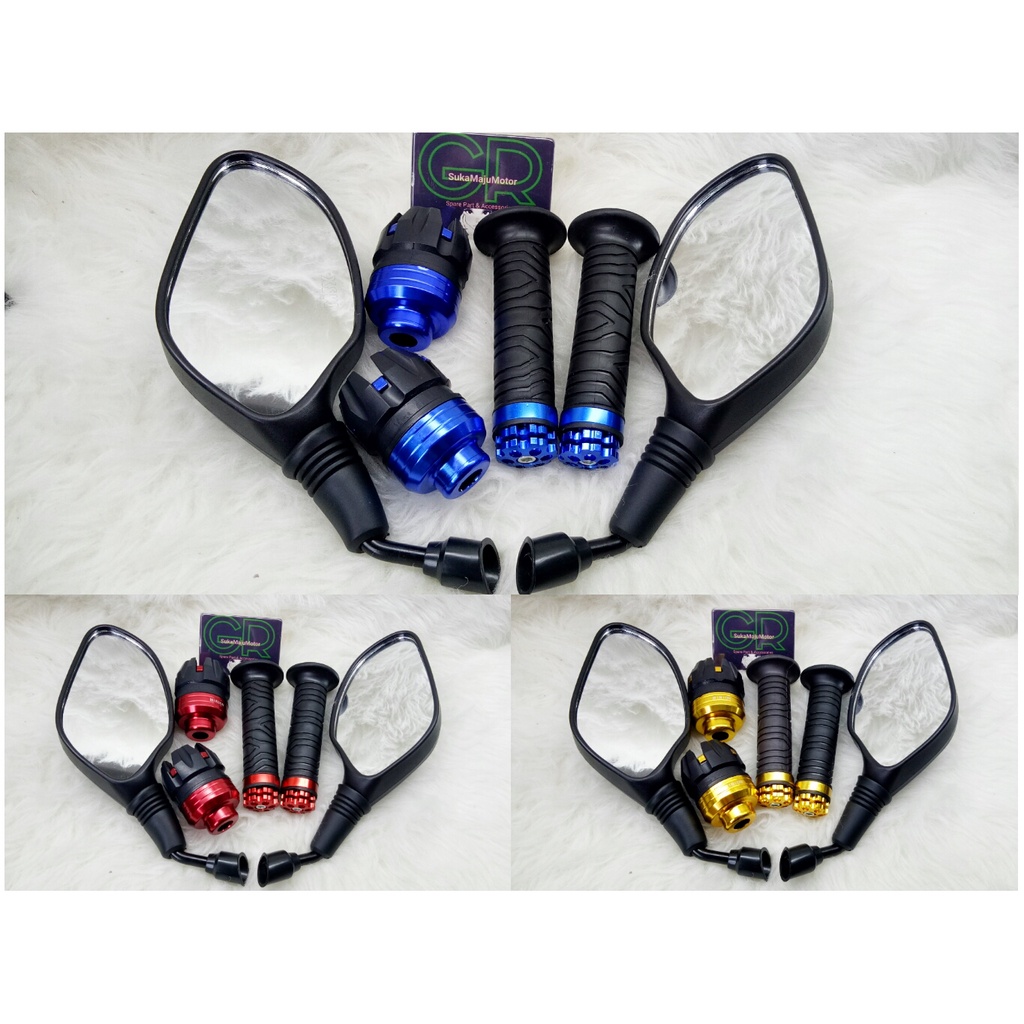 paket varisi motor spion klik click racing + handgrip kitaco ring jalu as roda paket universal megapro,beat,scoopy,mio,vario,nmax,aerox,tiger,pcx,vario,jupiter,cbr,ninja,satgria,fu,soul,spacy,klx,rxking,fino,karbu,tiger,vixion,genio