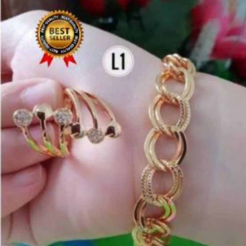 SET PERHIASAN LAPIS EMAS 24K GELANG RANTAI DAN CINCIN XUPING