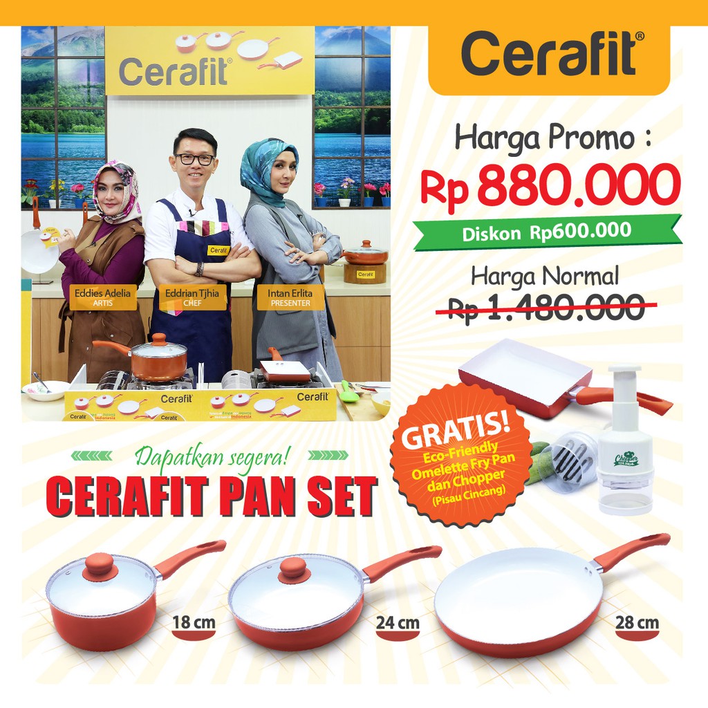 Ceramic Cerafit Fry Pan Set + Bonus - omelette Fry pan dan Chopper