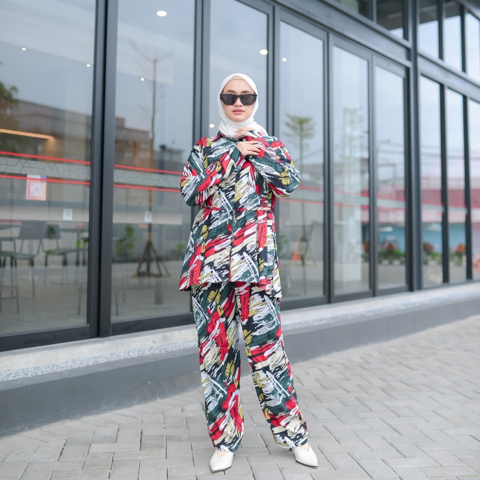 Baju Tidur Wanita Katun rayon Viscose Tiedye Pajamas Set-ARMY