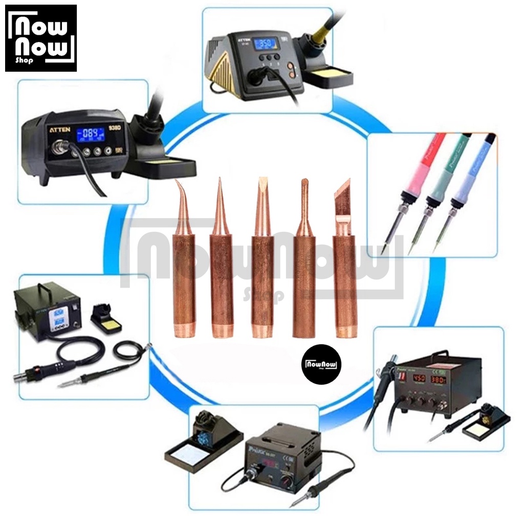 MATA SOLDER UJUNG TIP STATION 5 in 1 GOLD SOLDERING IRON TIP HAKKO 900M 900M-T LURUS BENGKOK PISAU SATU SET ASLI KUNINGAN TEMBAGA COPPER