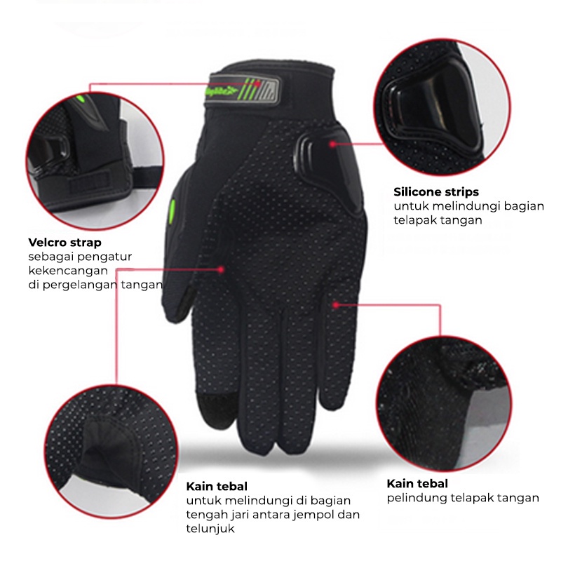 Sarung Tangan Motor Pria Dewasa Riding Tribe Touchscreen Kulit Batok Riding tribe Sporty Gloves kualitas bahan import FM