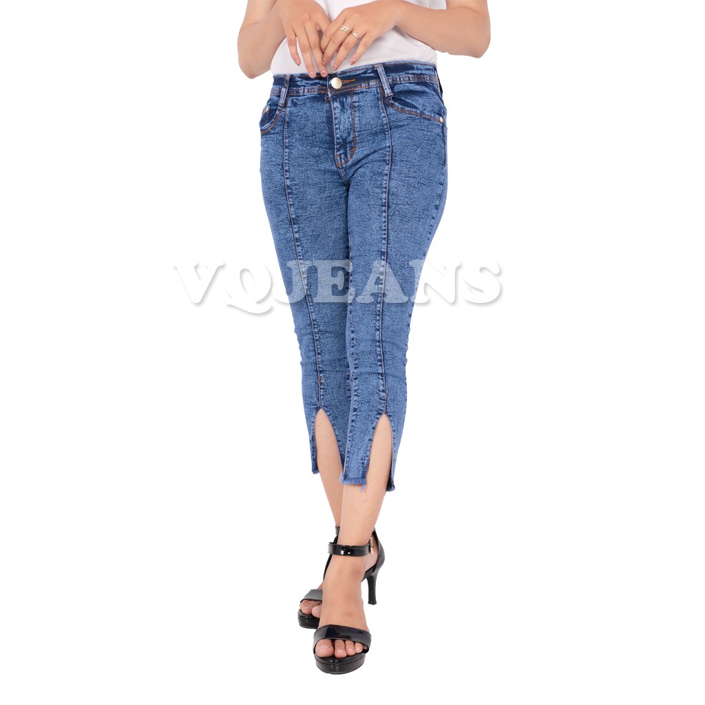 CELANA JEANS WANITA 7/9 SENOW BELAH CELANA JEANS 7/9 SLIT SNOW