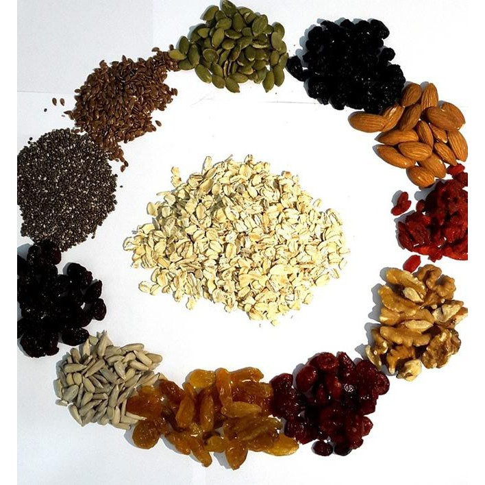 

food Muesli Bahagia - campuran rolled oat, buah kering, kacang, & biji 1 kg