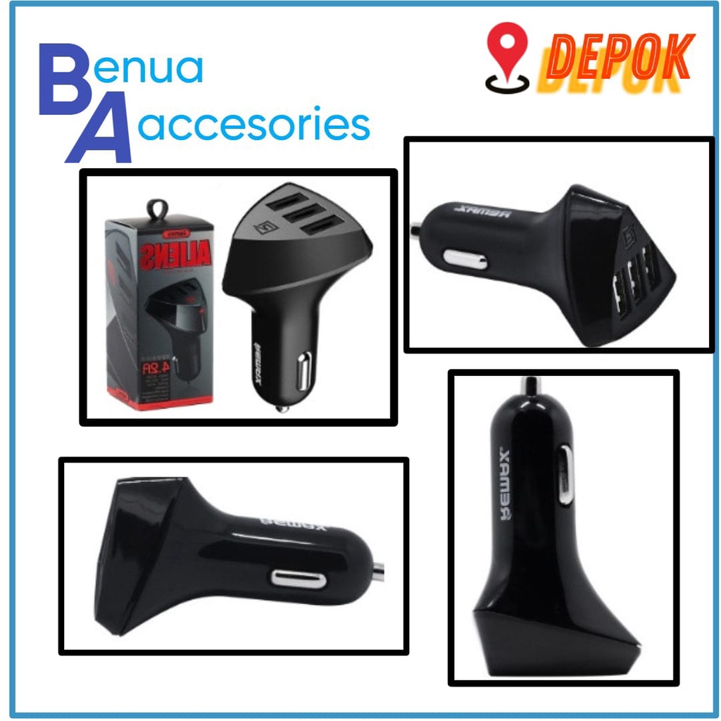 (ba) SAVER MOBIL REMAX ALIENS 3USB 4.2A KWALITAS BAGUS