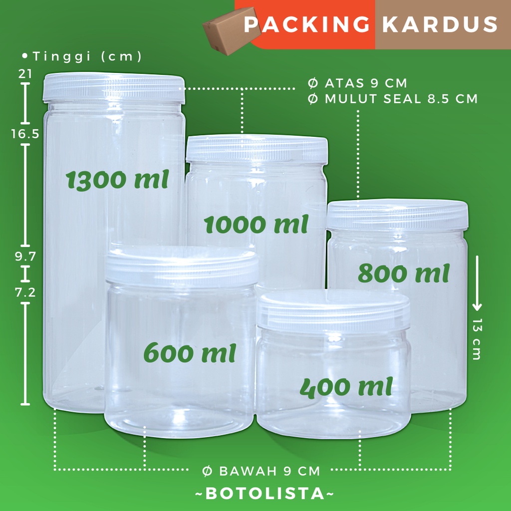 Toples Plastik Model Tabung Polos Bening Ukuran 300 ml, 400 ml, 500 ml, 600 ml, 800 ml, 1000 ml, 1300 ml.