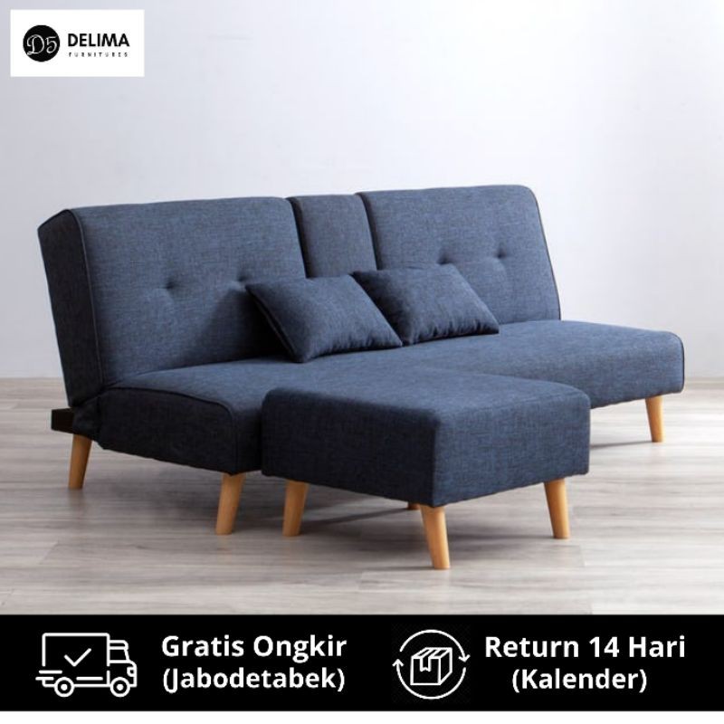 Sofa Bed Tamu lipat Sofa Tempat Tidur dengan Stool Bangku Kaki, Navy